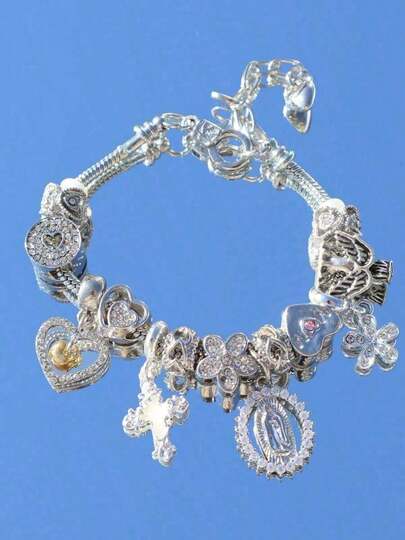 1pc Heart & Cherry Blossom Charm Bracelet, 1pc Fashionable Gold Tone Bracelet, 1pc Glow-In--Dark Bracelet, 1pc Mom Bracelet