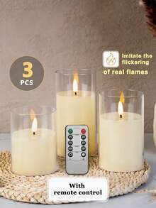 3件組可充電蠟燭燈套裝，附定時遙控器、USB充電、3合1 Type-C充電線，生日婚禮道具，適用聖誕節、婚禮、萬聖節、情人節，禮品 - 透明款 - 查看 2