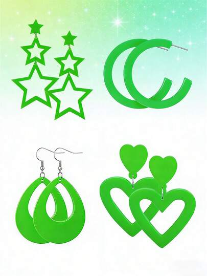 多层亚克力大星星耳环，多色80年代霓虹耳环，夸张星星吊坠耳环，女士80年代万圣节派对服装配饰