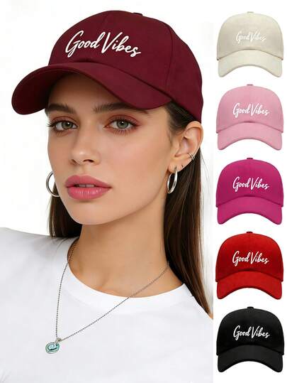 1/2Pcs Embroidered "Good Vibes" Letter Adjustable Baseball Cap, Outdoor Sunscreen Casual Hat Suitable For Spring Autumn Travel Beach Vacation, Y2K Style For Young Adults