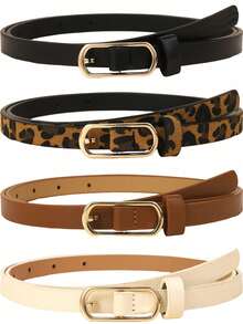 4件套女士纯色合金扣细腰带套装，可调节，简约时尚，适合休闲、办公、通勤等场合，完美搭配牛仔裤、裙子，四季皆宜——是圣诞节、情人节、生日、周年纪念日的理想礼物。 - 彩色 - 查看 1