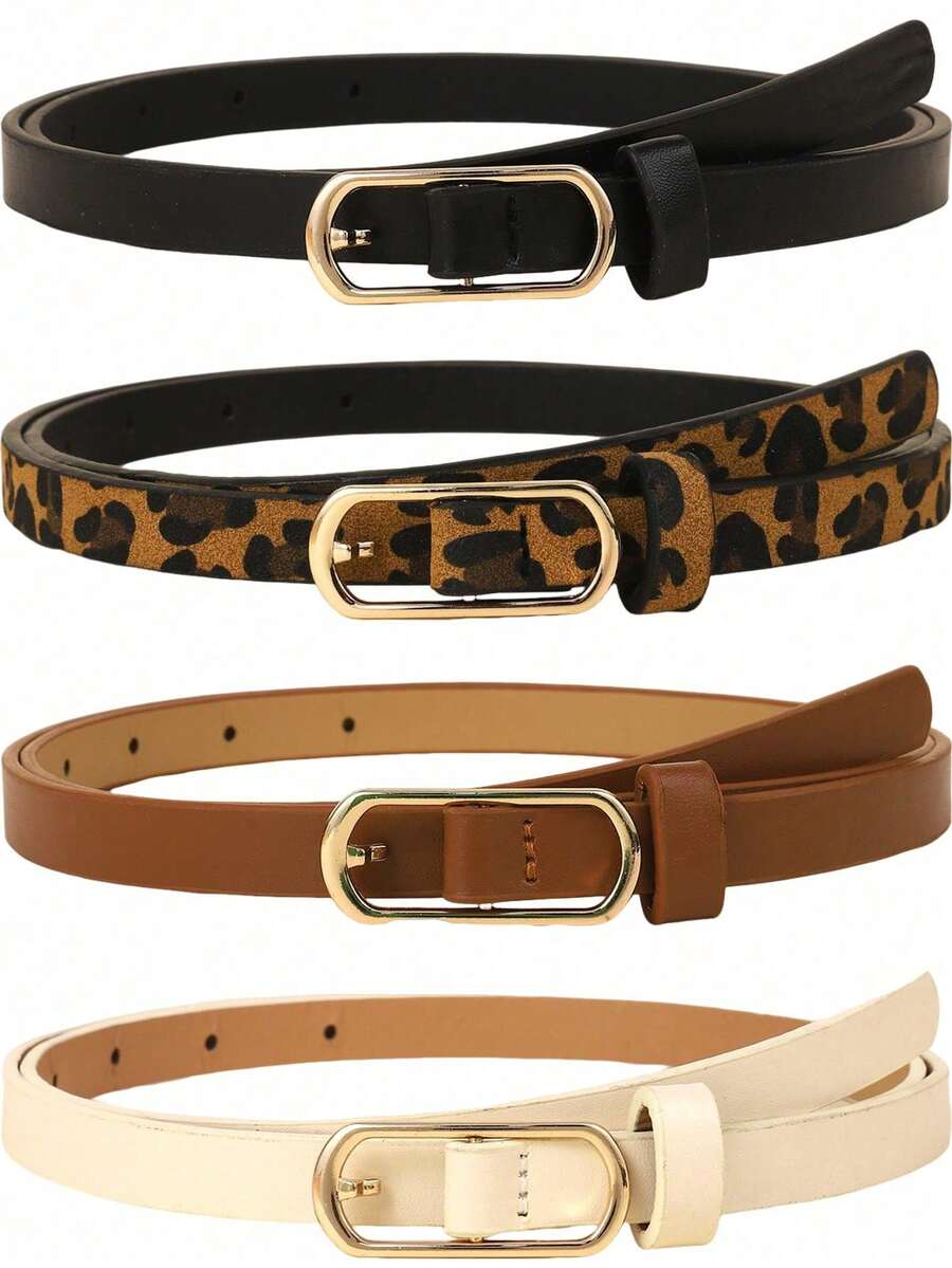 4件套女士纯色合金扣细腰带套装，可调节，简约时尚，适合休闲、办公、通勤等场合，完美搭配牛仔裤、裙子，四季皆宜——是圣诞节、情人节、生日、周年纪念日的理想礼物。 - 彩色 - 查看 1