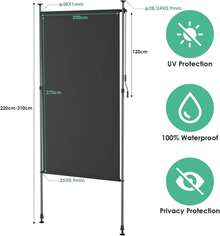 Clamp Awning, Vertical Awning, Balcony Outside, Extendable, Without Drilling, Vertical Awning With Hand Crank, Privacy Screen, Sun Protection, Wind Protection - Grey - View 10