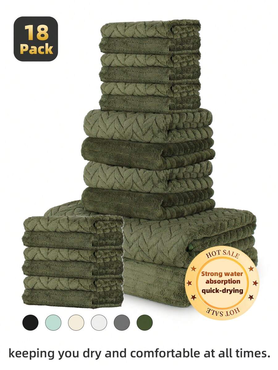 18pcs Luxury Towel Set, Made Of Super Soft And Absorbent Microfiber, Quick Drying, Lint-Free And Colorfast, Ideal For Home, Bathroom, Gym, Hotel, Spa, Travel, Autumn, Halloween, Christmas Decoration