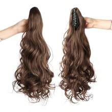 Synthetic Hair Claw Clip Curly Elastic Ponytail, Fluffy Brown Ponytail Extension - Multicolor - View 5