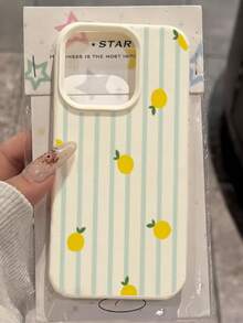 1pc White Striped Lemon Minimalist Full Coverage TPU Shockproof Phone Case, Compatible With Apple 17, 16, 15, 14, 13, 12, 11 Pro Max, Air, And Series - Multicolor - View 2