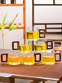 1个/6个装木柄玻璃杯，高硼硅玻璃茶杯，大容量饮用水咖啡杯，家用奶茶果汁单层杯，小容量现磨咖啡杯，胡桃木柄咖啡杯，家用早餐奶茶杯及饮料杯，节日礼物，母亲节礼物，父亲节礼物，派对杯 - 彩色 - 查看 10