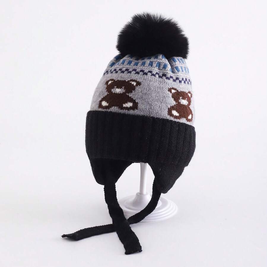 Children's Knitted Beanie Hat For Boys And Girls, Warm And Fashionable, For Ages 3 To 8 Years. - màu đen - Xem 1