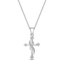 925 Sterling Silver Shiny Zirconia Love And Protection Entwined Cross Pendant Necklace, Suitable For Birthdays, Weddings, Music Festivals, And Other Occasions - Silver - View 8
