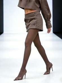 1 双精致摩卡色时尚连裤袜 - 优雅时尚的尼龙丝袜，尽显办公室风范 - 咖啡棕 - 查看 2