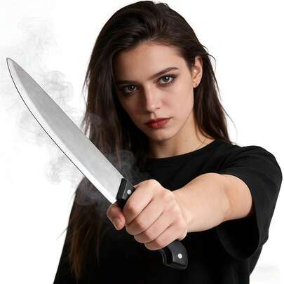 1pc 34cm Realistic Imitation Plastic Fake Knife, Terrifying Costume Accessory, Prank & Spoof Prop, Suitable For Male Or Female Role-Play, Party Event Atmosphere, Halloween