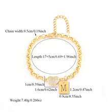 1pc Simple Fashion Rectangular Initial Heart Pendant Golden Stainless Steel Chain Bracelets For Women - Yellow Gold - View 2