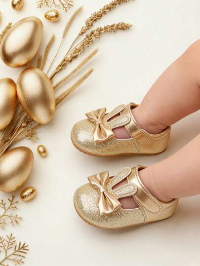 Cute Rabbit Ear Infant Girl Shoes, Mary Jane Princess Flat Shoes, Suitable For Wedding, Easter Outfit, Newborn Toddler First Walking Shoes