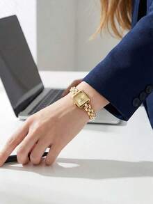 1件女士奢华金属合金心形石英表，时尚镶嵌水晶的优雅女士腕表，适合正式场合，是情人节、周年纪念日、圣诞节送给妻子/女友的理想礼物。 - 金色 - 查看 11