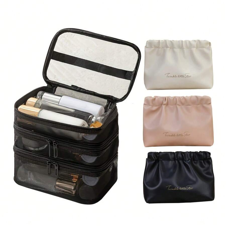 2pcs Multifunctional Large Capacity Women Cosmetic Bag, Makeup Organizer Pouch - Multicolor - View 1