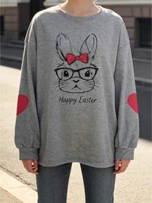Oversized Graphic Sweatshirts For Women Easter Bunny Print Pullover Loose Fit Long Sleeve Tops For Spring Fall - 灰色 - 查看 1