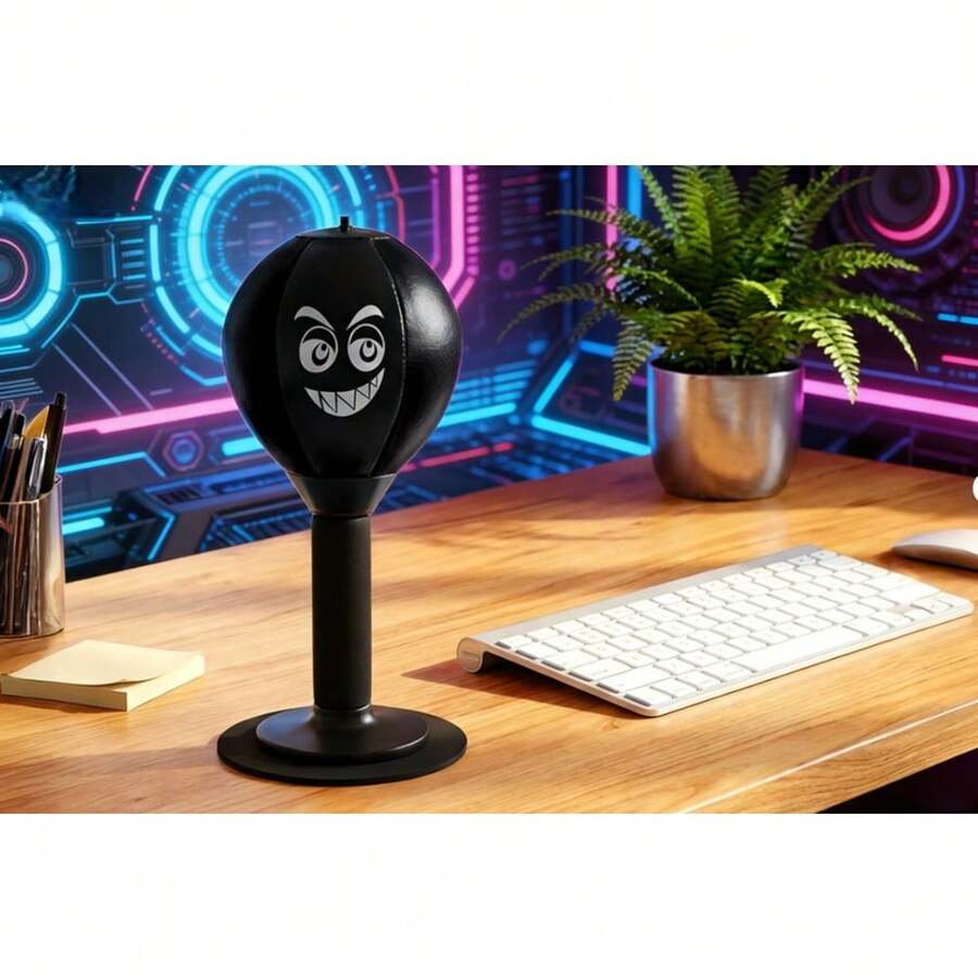 Stress Relief Desktop Punching Bag Super Strong Suction Cup Base Speed Bag, High Elastic Spring Reflex Punch Ball For Office, Home,Durable PU Leather - Black - View 1