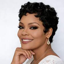 Pixie Cut Wig Human Hair For Women-Short Curly Wave Wig Glueless Wig Real Human Hair For Daily And Cosplay - Natural Black - View 1