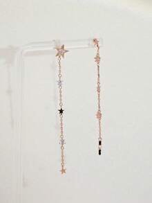 1 Pair Elegant Zirconia Star Shaped Long Tassel Earrings, Suitable For Women - Rose Gold - View 3