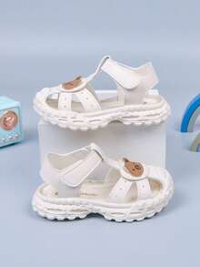 Summer Fashionable Versatile Baby Sandals, Adorable Bear Design: 3D Bear Patch On Toe, Soft And Cute, Instantly Catch The Eyes Of Kids And Parents - Beige - View 4