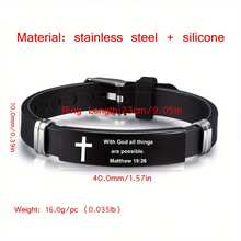 304 304 Stainless Steel Bible Bracelet With An Adjustable Black Strap, Featuring Phrase 'With God All Things Are Possible.'Matthew 19:26, A Stylish And Minimalist Men'S Bracelet QYRW - Black - View 5