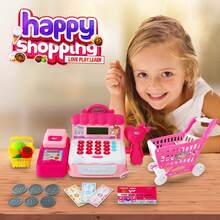 Juguete Caja Registradora Rosa con Carrito Supermercado Accesorios Realistas para Niñas - Rosa - Ver 6