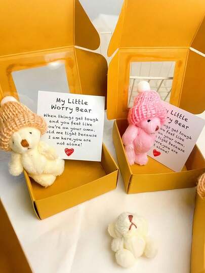 Handmade Mini Teddy Bear Gift Box Set, My Little Worry Bear Pocket Hug Gift With Card And Gift Box, Exquisite Gift Set, Suitable For Friends, Family, Colleagues, Teddy Bear Party Favors, Best Wedding Souvenirs, Warm Friendship Memento For Loved Ones