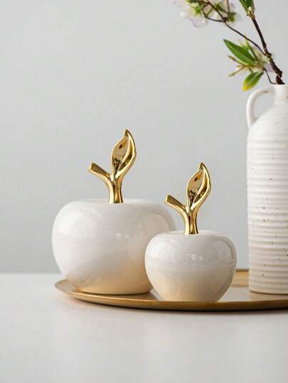 Figura decorativa de manzana creativa, escultura de manzana blanca para decoración del hogar, adorno para sala de estar, regalo festivo