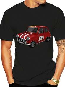Camiseta Gráfica Retro de Coche para Hombre - Diseño Vintage de Carreras con Rayas Rojas y Blancas y Número 37 - Camiseta Transpirable de Verano para Uso Urbano - Corte Regular, Cuello Redondo, Estilo Casual, Camiseta Deportiva, Tela Resistente, Corte Clásico - Negro - Ver 2