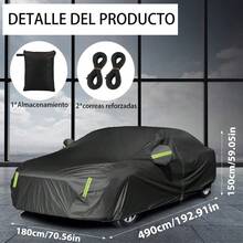 TAIMEI Funda de Coche Impermeable Cubierta para Auto Exterior, 490x180x150CM Cubierta de Coche Lona para Auto con Cremaller, Cubre Coche Anti-Coberturas Completas con Tira Reflectante (Negro) - A - Ver 6