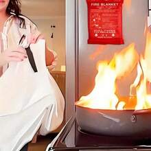 两件套防火毯 - 应急防火毯，39.37 英寸 x 39.37 英寸 - 玻璃纤维防火毯，适用于厨房、家庭、学校、壁炉、烧烤架、车辆、办公室和仓库，配有挂钩 - 彩色 - 查看 5