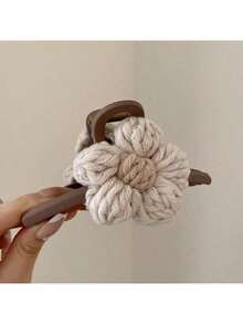 1pc Handmade Knitted Flower Hair Claw Clip, Bohemian Style Hair Accessory, Plastic Hair Clamp - Multicolor - View 9