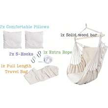 Hammock Swing Chair - Sturdy Metal Frame, Foldable, Portable, Supports Up To 500 Lbs, Comfortable Seating, Ideal For Patios And Lawns, Cotton Blend Fabric, Suitable For Indoor/Outdoor Use. Designed For Bedrooms, Outdoor Spaces, Patios, Balconies, Porches, And Decks. Hanging Hammock Chair With Rope Swing. - B - 查看 11