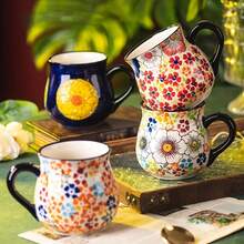 1pc Handpainted Ceramic Coffee Mug, Creative Handcrafted Ceramic Cup, Classic Beverage Cup With Handle, Suitable For Hot Or Cold Drinks, Summer & Winter Tableware, Halloween, Christmas, Wedding, Birthday, Valentine's Day Gift - Multicolor - View 3