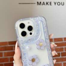 1 pieza Carcasa de concha con brillo, Funda de teléfono personalizada con flor + perla, Funda de teléfono con diseño de nombre personalizado, Funda de teléfono con forma de corazón, Regalo de aniversario, Regalo del Día de San Valentín, Regalo, Regalo de cumpleaños, Regalo de boda, Regalo del Día de la Madre, Regalo del Día del Padre, Regalo para mejor amigo, Regalo para mamá/papá, Regalo para novio, Regalo para novia, Adecuado para S25 Ultra/S25 Plus/S25/S24 Ultra - Púrpura malva - Ver 2