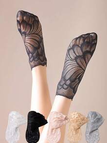 1/5/10双装洛丽塔蕾丝隐形女袜夏季薄款镂空网眼蕾丝花底舒适透气袜子 - 彩色 - 查看 2