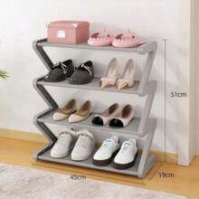 1pc 4-Tier Z-Shaped Shoe Rack, Plastic Freestanding Storage Shelf, Multi-Function High Capacity Storage Rack, Easy Assembly Floor Standing, No Tools Required, Stackable, Essential For Home & Dorm, Space Saving, Organizer For Shoes, Boots & Miscellaneous, Suitable For Hallway, Wardrobe, Living Room, Bedroom - Multicolor - View 12