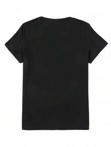 T-shirt de manga curta com estampa de pérolas elegantes - Preto - Visão 4
