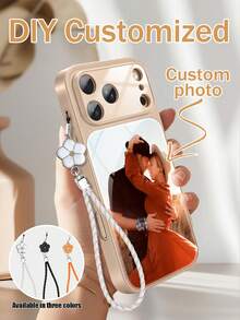 1pc Customizable Gold/Rose Gold Phone Case, Phone Lanyard, Vacation Essential, Suitable For Family, Couple And Friend Photos, Support Personalized Customization. Customizable Photo Personalized Phone Case With Lanyard, Compatible With Iphone 17 Pro Max/17 Air/ S26 Ultra Phone Case/Phone Accessories/Fun Phone Case - Rose Gold - View 1