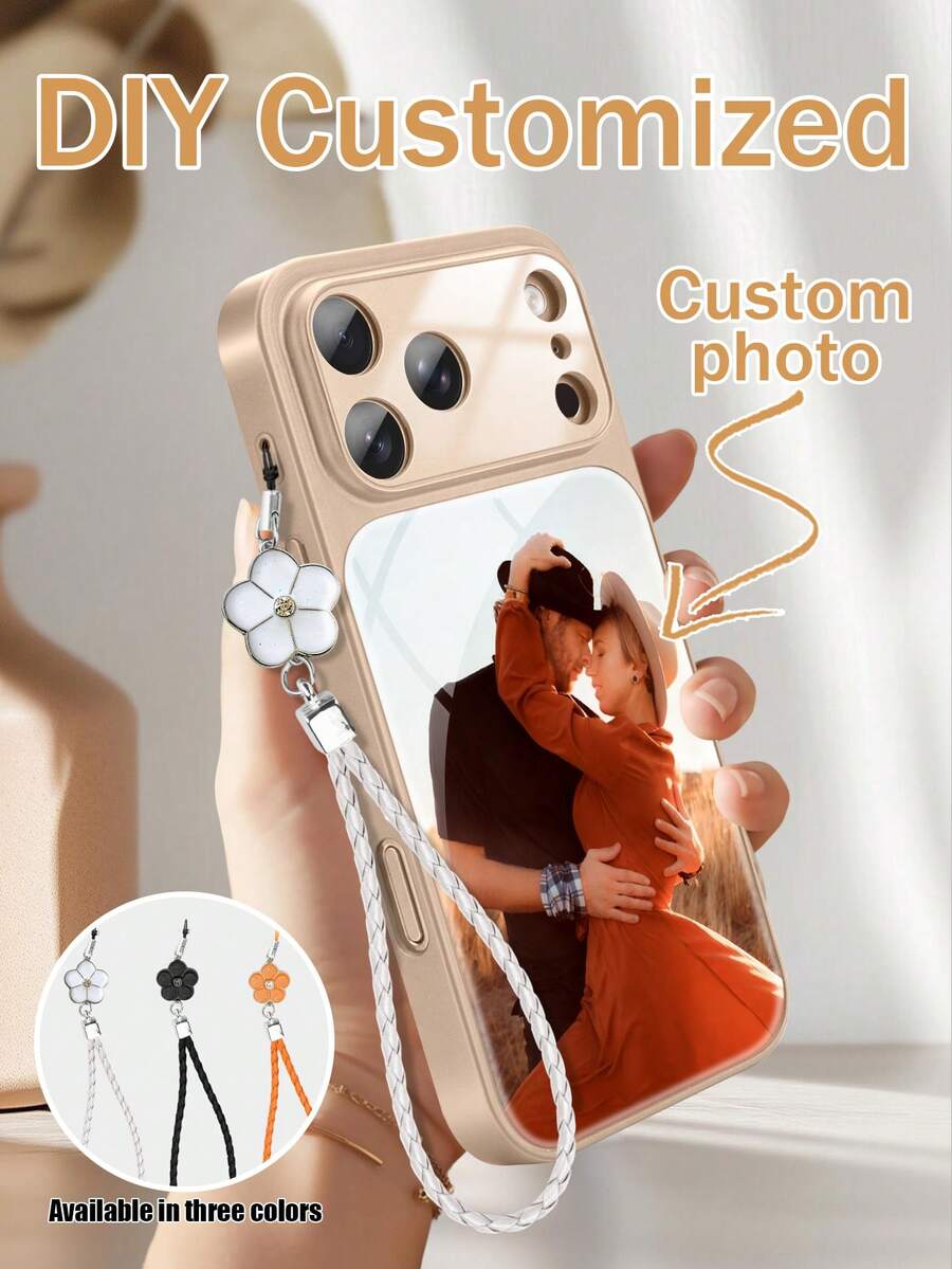 1pc Customizable Gold/Rose Gold Phone Case, Phone Lanyard, Vacation Essential, Suitable For Family, Couple And Friend Photos, Support Personalized Customization. Customizable Photo Personalized Phone Case With Lanyard, Compatible With Iphone 17 Pro Max/17 Air/ S26 Ultra Phone Case/Phone Accessories/Fun Phone Case - Rose Gold - View 1