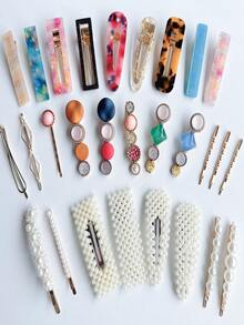 28pcs/Set Oversized Marble Pattern Acrylic Hair Clips, Leopard & Geometric Design Hair Accessories Set, Suitable For Spring, Summer, Autumn And Winter, Great For Gifting Or Personal Use, Hair Claws, Hair Slide, Hair Barrettes - Multicolor - View 1