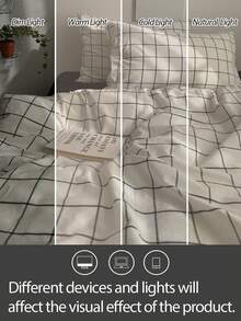 2/3件套100%纯棉条纹格子被套组（不含被芯） - 柔软透气，现代条纹印花床上用品套装，适用于卧室/客房，家居及宿舍必备装饰，四季皆宜的舒适床上用品套装 - 彩色 - 查看 6