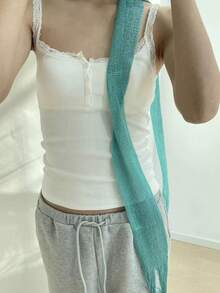 1pc Vintage Unique Multi-Seasonal Versatile Tassel Scarf, Minimalist Easy To Match, Suitable For Party Outfits - Blue - View 2