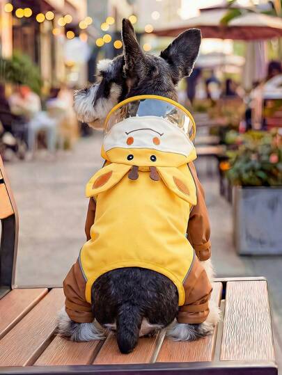 PETCIRCLE 1pc Pet Dog Clothes, Outdoor Indoor Apparel, European & Korean Style For Poodle, Teddy, Small Dog & Puppy, Waterproof Windproof Cartoon Giraffe Raincoat