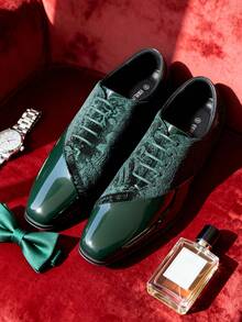 Men's Dress Shoes Classic Lace-Up Caden Glossy Velvet Formal Oxford For Business Dinners  Parties Cocktail Events Weddings  Valentine's Day Gifts - Dark Green - View 5