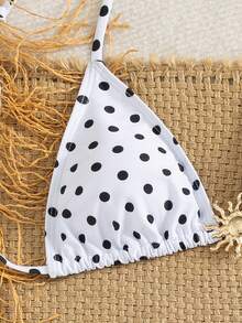 PEPPERMOLLY 3-Piece Retro Polka Dot Swimsuit - Gold Detail Halter Bikini + Ruffle Cover Up | Y2K Style Swimwear, Suitable For Beach And Pool Parties - Black and White - View 10