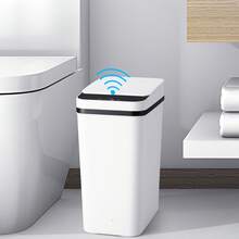 4 Gallon Touchless Motion Sensor Trash Can With Sealed Lid Slim Narrow Design Quiet Operation Waterproof Garbage Bin For Bathroom Bedroom Kitchen Office - 白色 - 查看 8