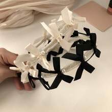 1件涤纶休闲蝴蝶结发带，适合所有季节 - 黑色+白色 - 查看 1