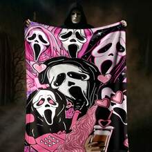 1PC Ghostface Y2K Collage Flannel Throw Blanket 50"X60" (Multiple Sizes) - Multiple Ghostface With Pink Hair, Hearts, Sparkles & Props, Tapestry Wall Hanging, Valentine's Day Gift, Room Decor, Perfect For Sofa, Bed, Office, Bestie Gift - multicolour 6 - 查看 3