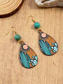 1 Pair Wooden Personalized Fashion European And American Versatile Earrings, Minimalist And Generous For Daily Wear - Multicolor - View 7